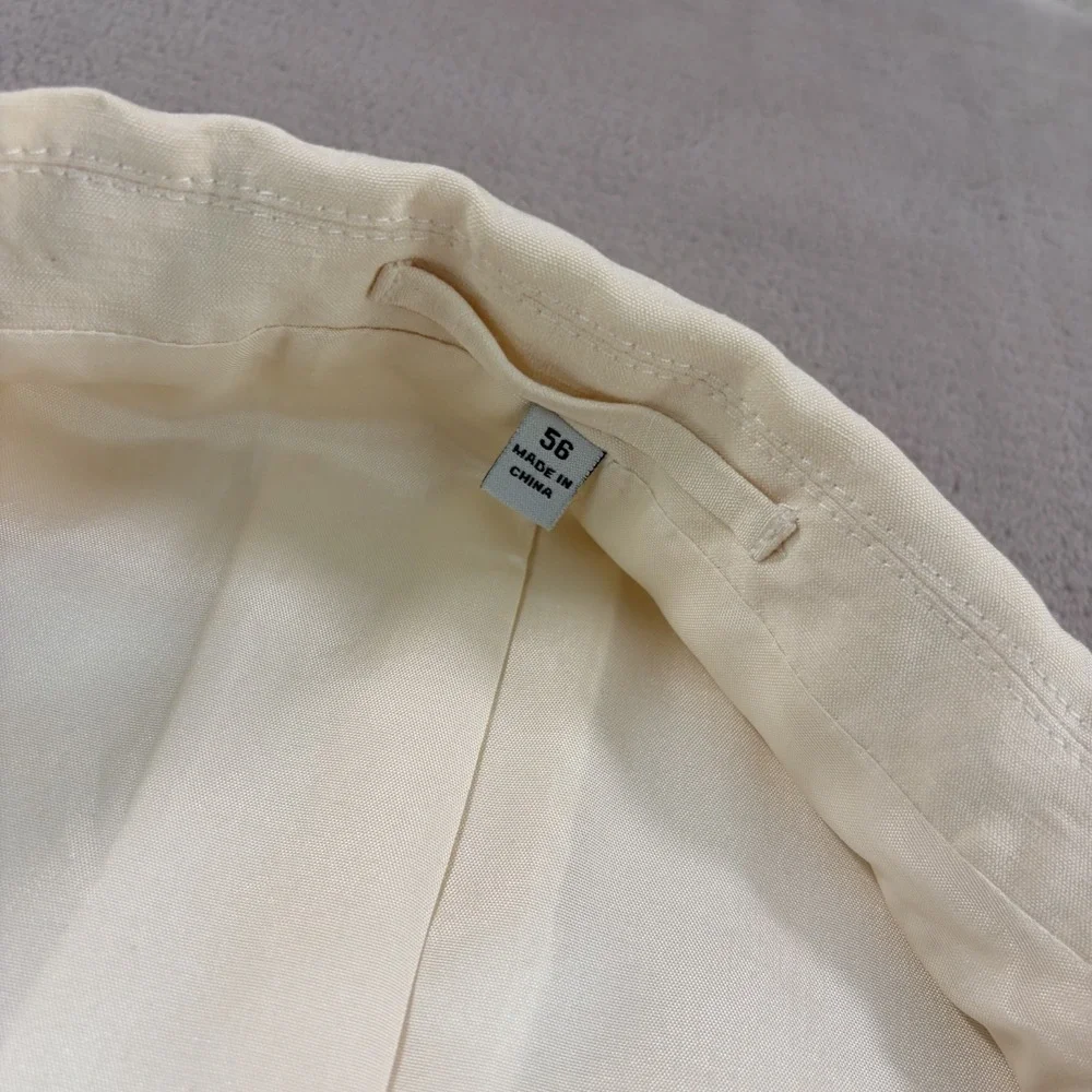 J.Peterman Blazer Sport Coat Jacket & Vest Set in Ivory Silk Linen Blend Men 56